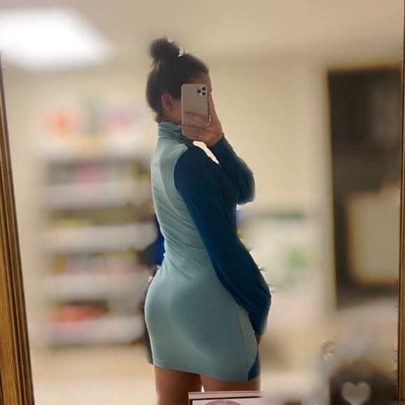 Vintage 60’s Retro Color-block Balloon Sleeve Dress in Teal & Purple | Size S - Picture 5 of 11